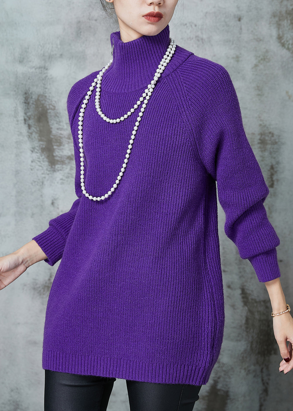 VCSHOES Purple Asymmetrical Side Open Knit Sweater Spring