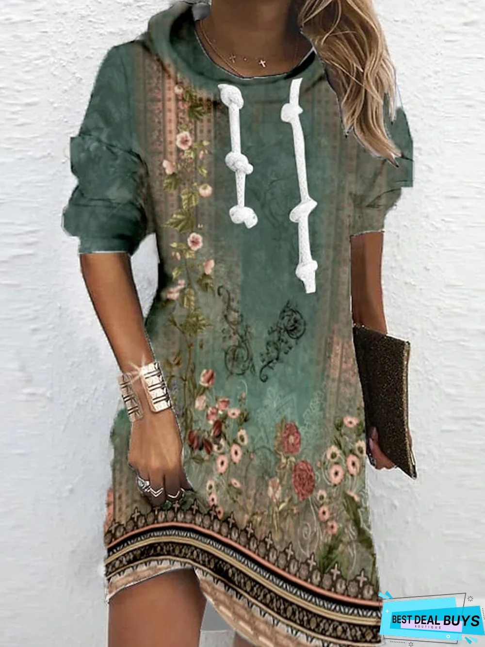 Women&lsquo;s Hoodie Dress Winter Dress Sweatshirt Dress Winter Dress  Green Blue Purple Long Sleeve Floral Print Winter Fall Hooded Vacation Casual Fall Dress 2022 S M L XL XXL 3XL