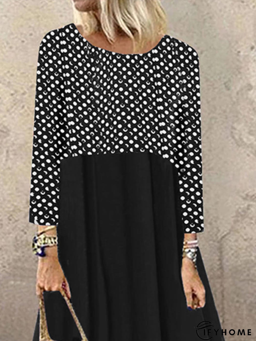 Cotton-Blend Long Sleeve Casual Knitting Dress | IFYHOME