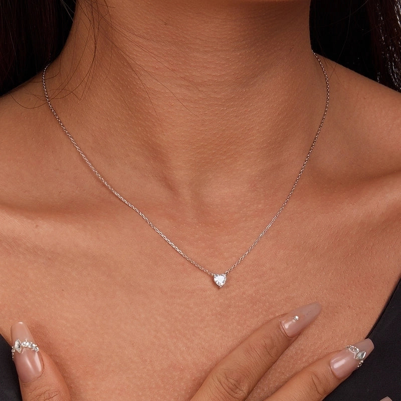 925 Sterling Silver Long-Lasting Plated Zircon Inlay Heart Shape Pendant Necklace