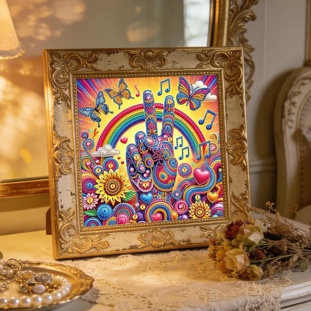 Diamond Painting - Partial Special Shaped Drill - Peace Hand(Canvas|30x30cm)