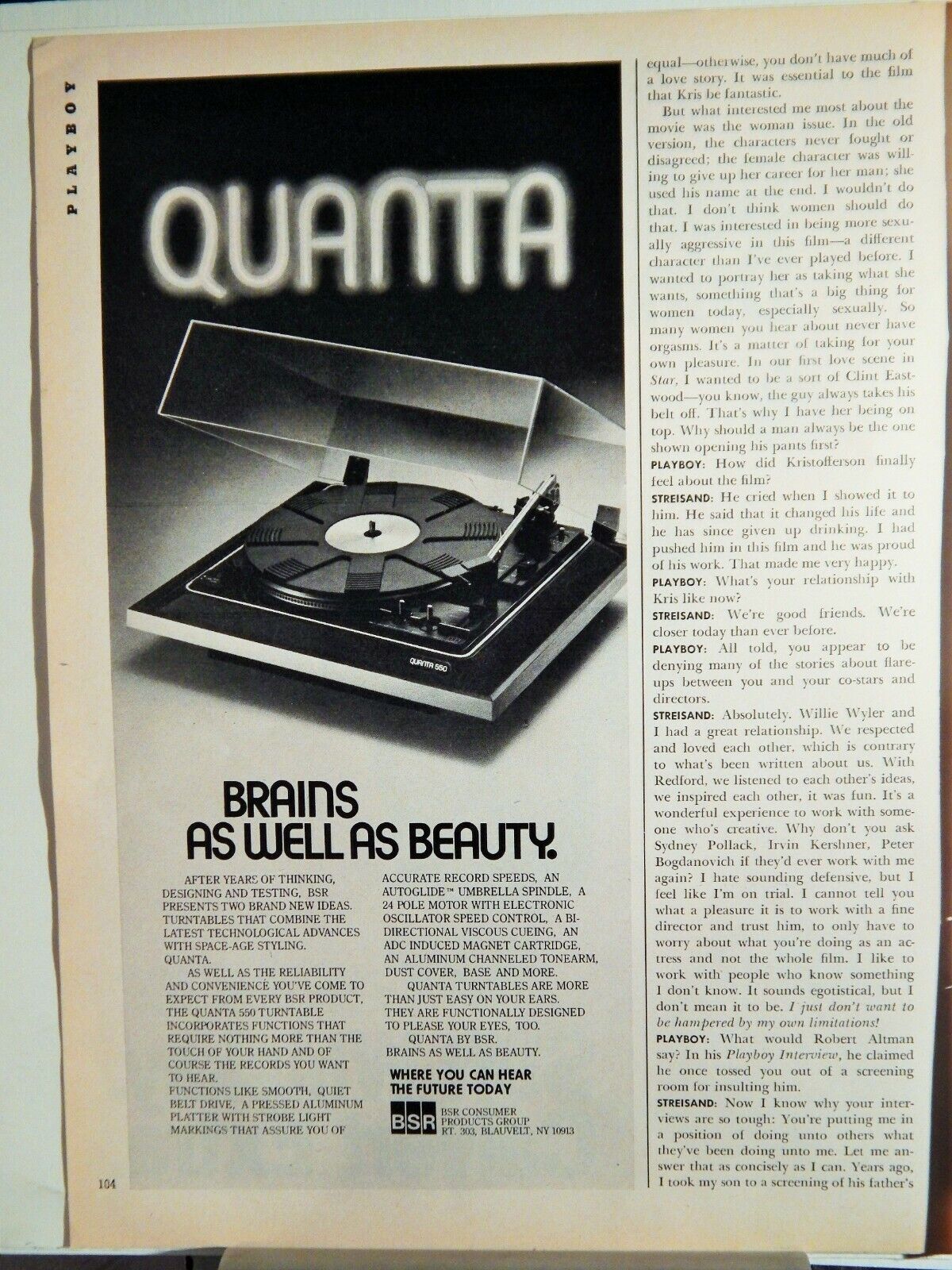 BSR QUANTA 550 AUDIO TURNTABLE / CALVERT EXTRA WHISKEY ORIG. VTG 1977 Photo Poster painting AD,