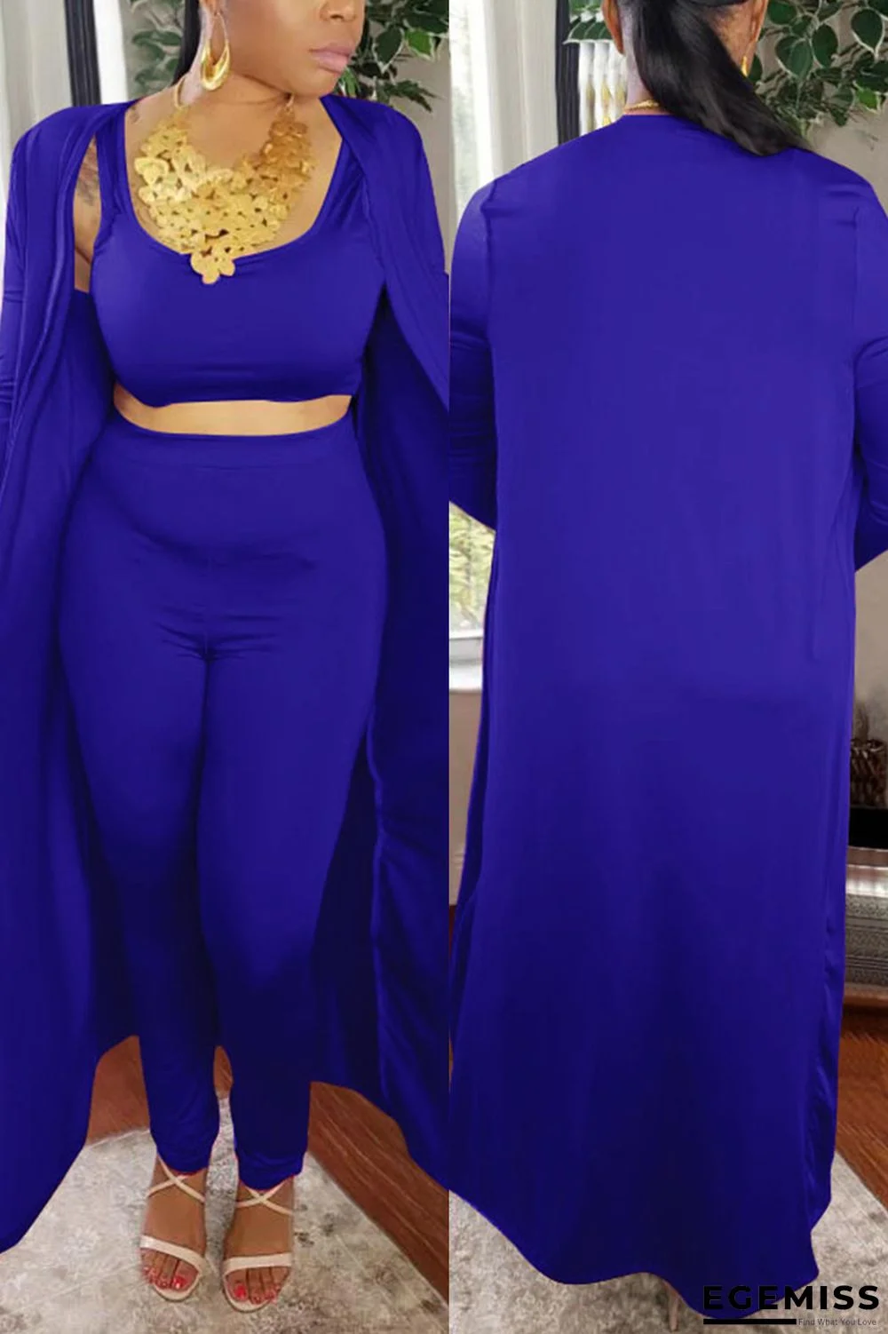 Blue Fashion Casual Solid Basic O Neck Long Sleeve Three-piece Set | EGEMISS