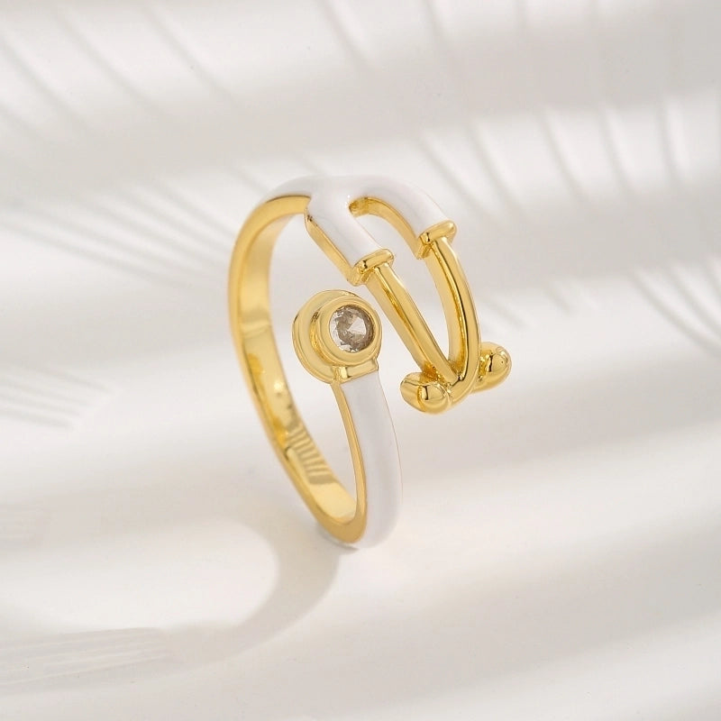 Copper 18K Gold Plated Inlay Geometric Zircon Open Rings