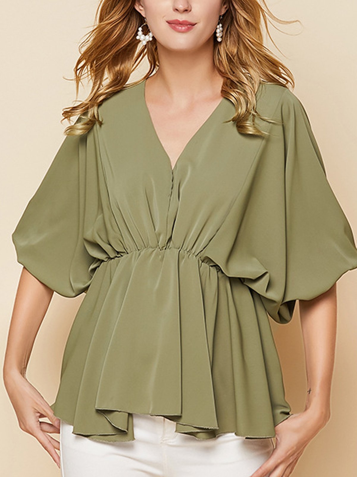 Green Half Sleeve Casual Shirts & Tops