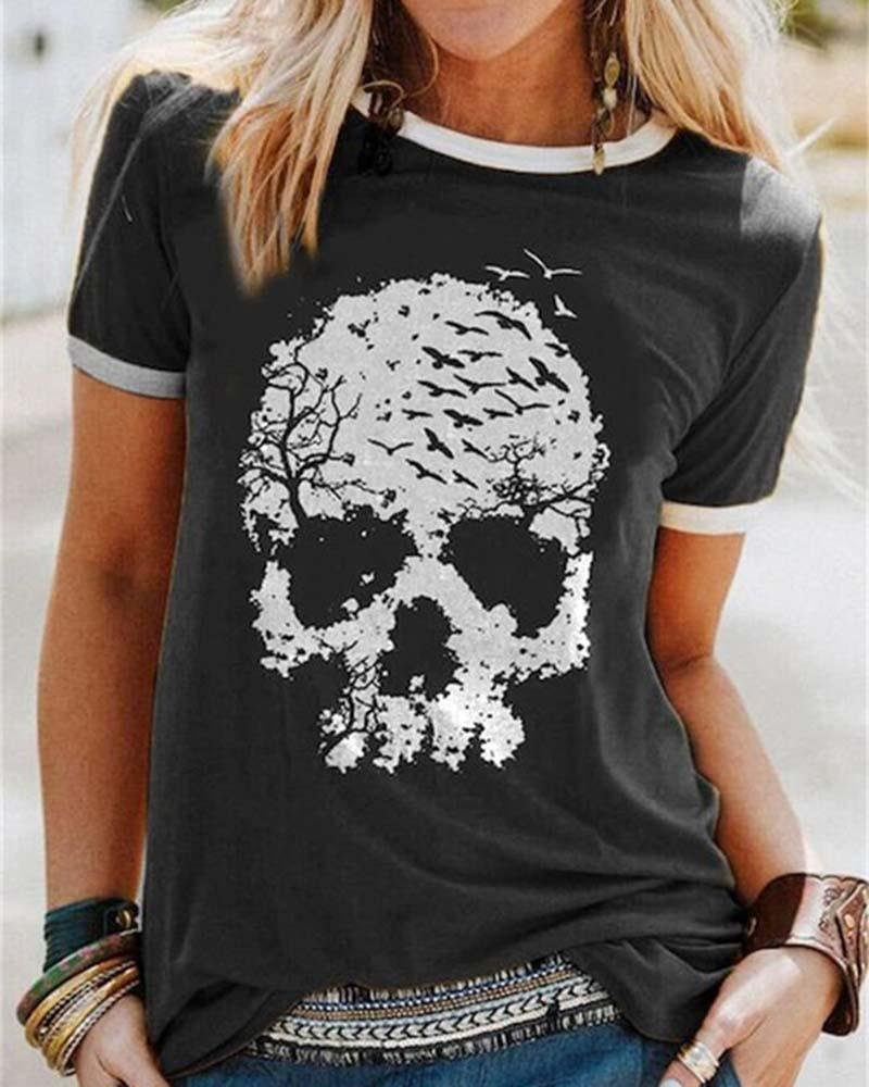 Forest Inspired Skull Graphic T Shirt