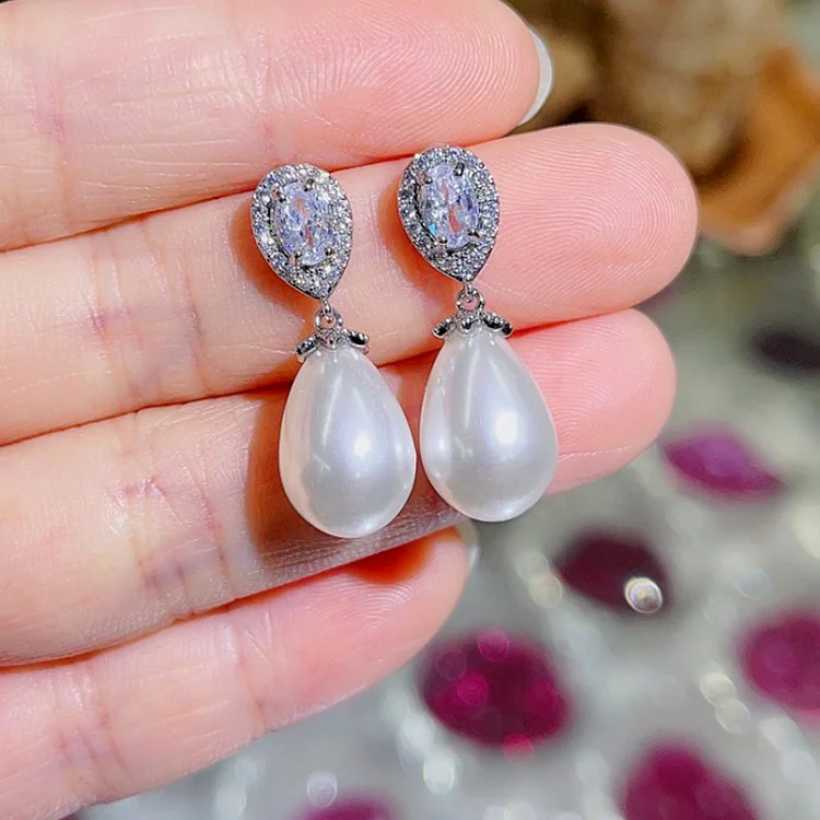 Festival White Rhinestone Water Droplet Shaped Imitation Pearl Earrings  Flycurvy [product_label]