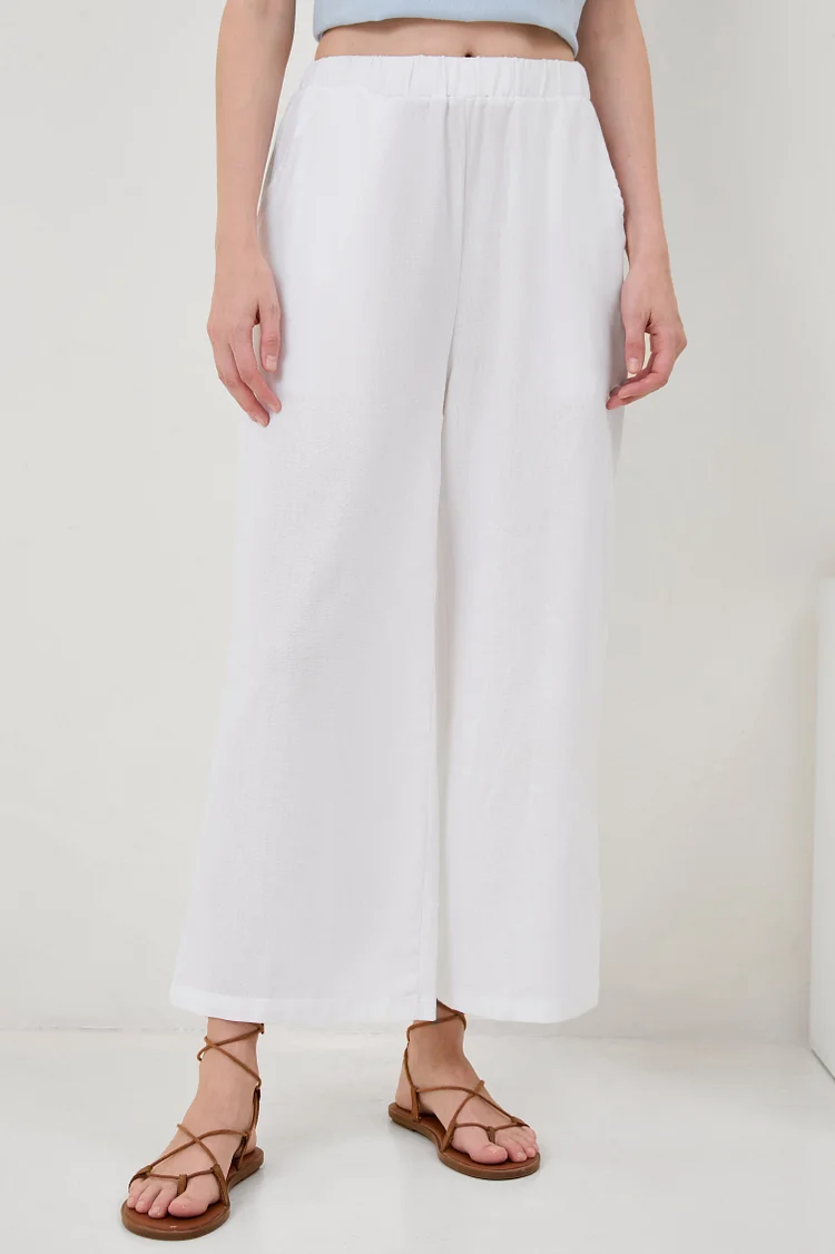 Cropped Wide Leg Linen Trousers