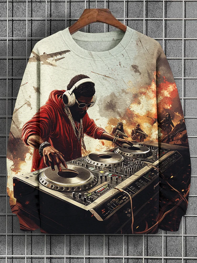 Men's Soldiers Fighting Against War Black Man DJ Art Print Casual Sweatshirt