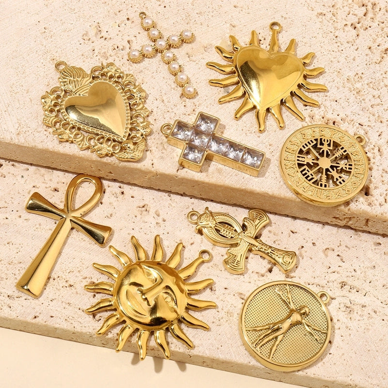 3 PCS/Package 25*44mm 35*40mm 37*40mm Titanium Steel Pearl Zircon Cross Sun Heart Shape Pendant Jewelry Accessories