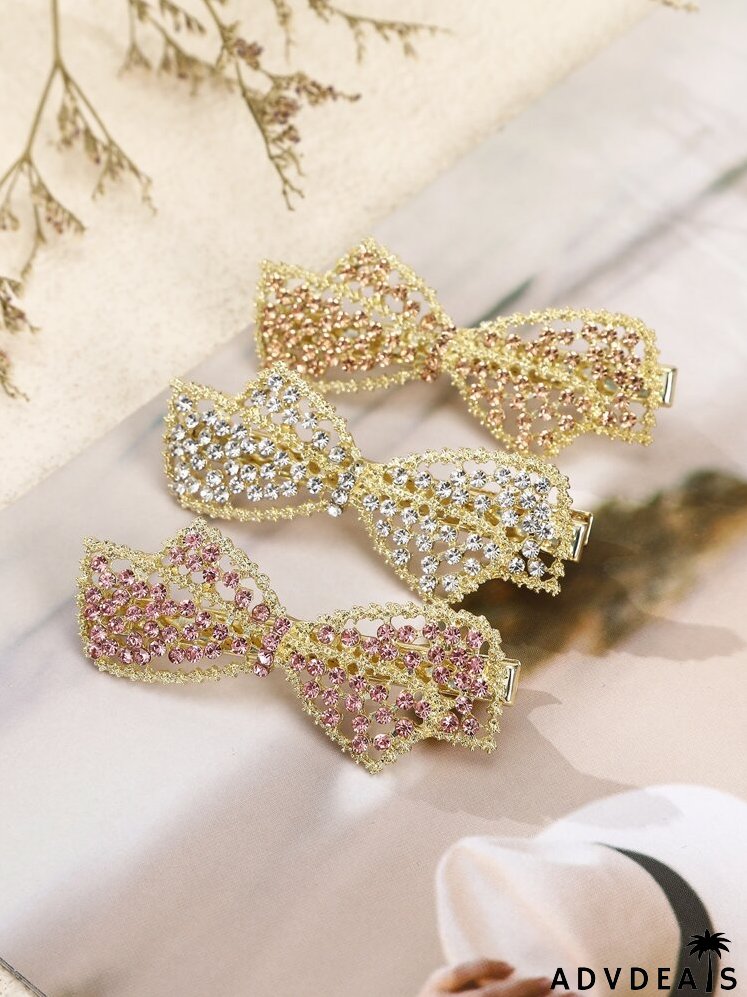 3pcs Rhinestone Bow Decor Hair Clip
