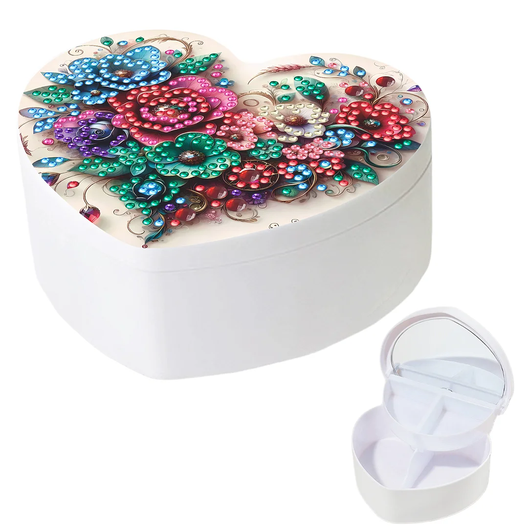 Flower DIY Diamond Painting Heart-Shaped Jewelry Box Decorative Storage Case