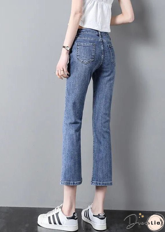 Modern Blue High Waist Patchwork Button Crop Jeans Summer