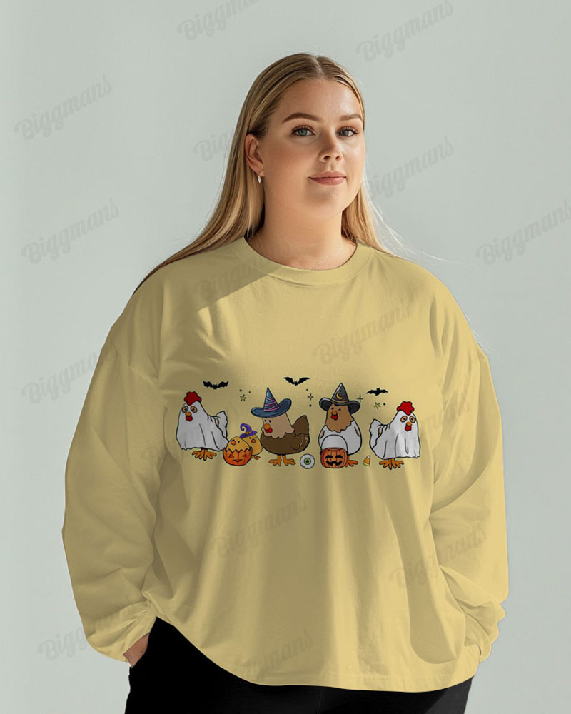 Halloween Chicken Ghost Print Long Sleeve T-shirt