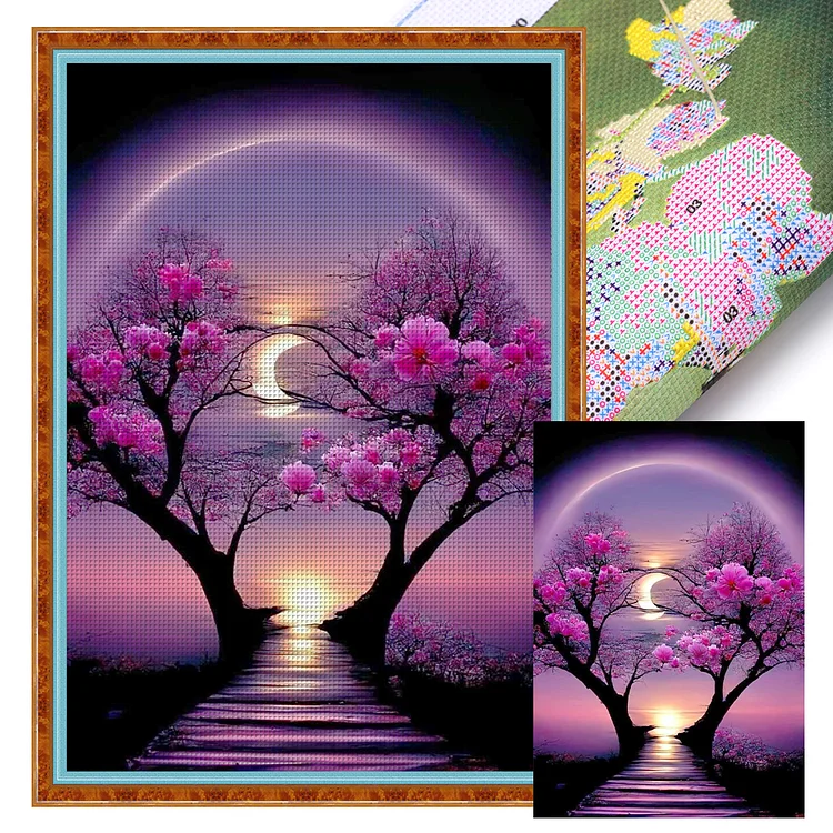 Flowers And Trees On Moonlight Night (60*40cm) 11CT Stamped Cross Stitch gbfke