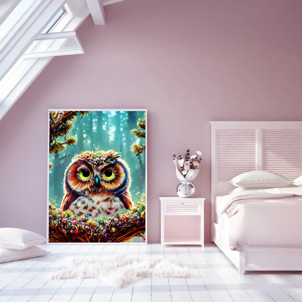Full Round Diamond Painting 30*40cm - Owl On A Branch