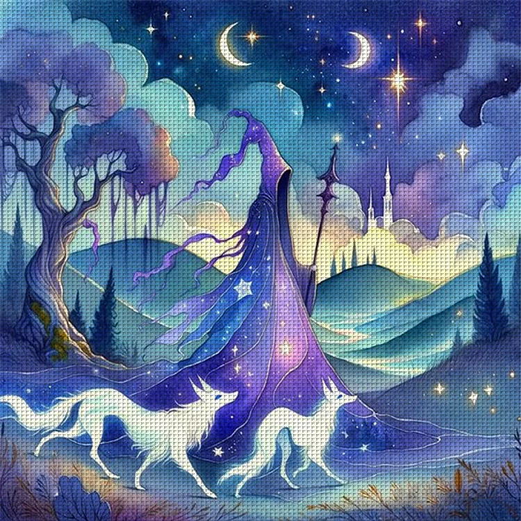 The Wizard And The Wolf In The Moonlight 11CT Stamped Cross Stitch 45*45CM