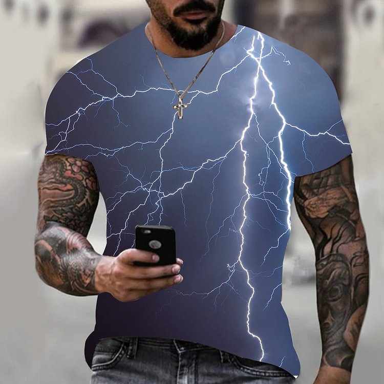 Lightning Pattern Casual O-Neck Short Sleeve Summer Tops Men's T-Shirts