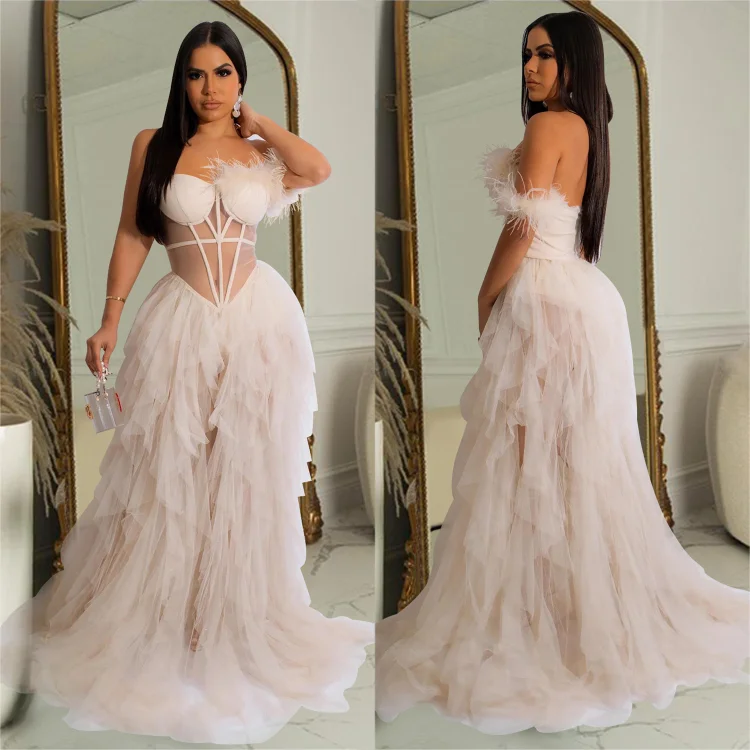 Pretty First Impression Tulle Off Shoulder Tiered Ruffle Evening Maxi Dress