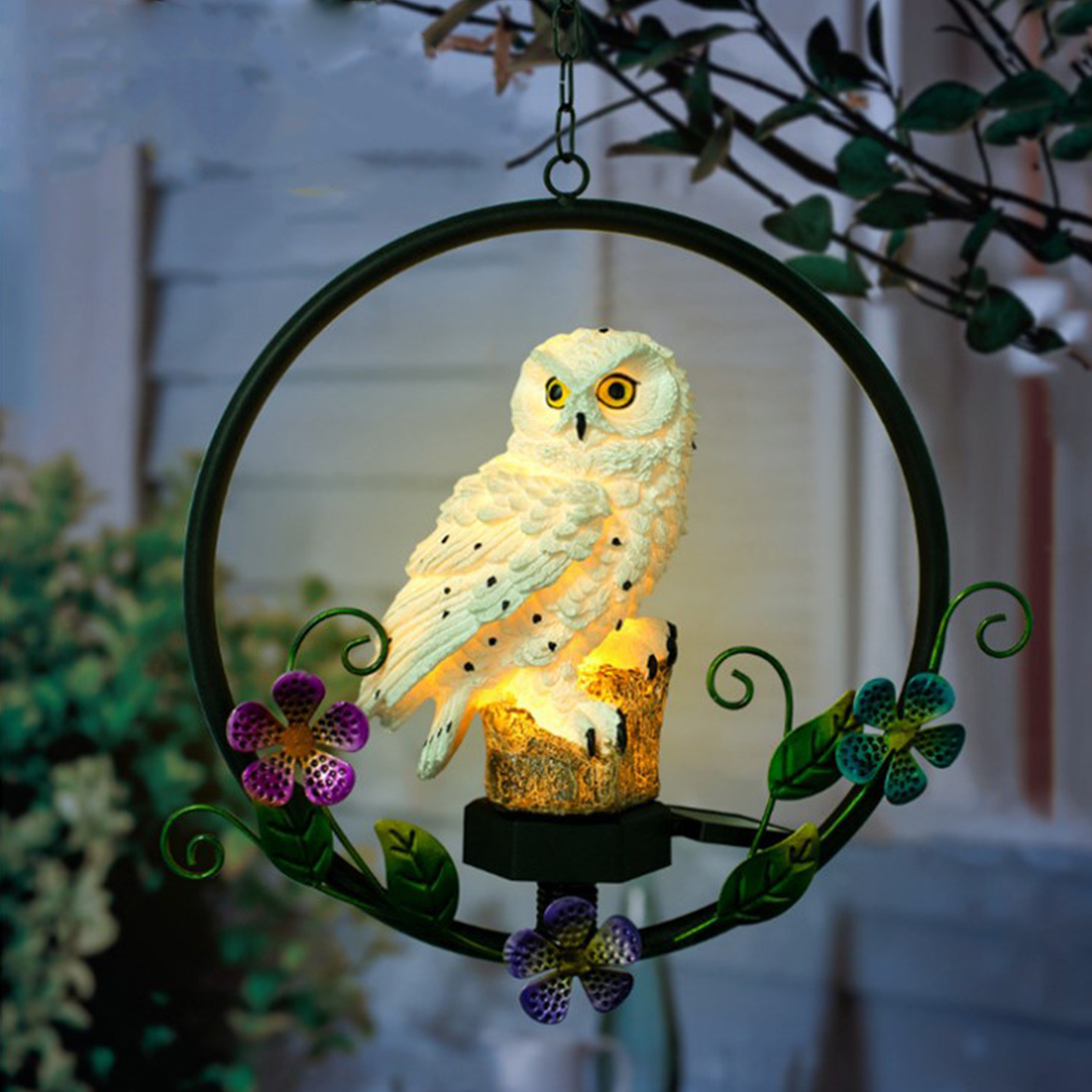 

Solar Garden Light - Wind Chimes Ornaments Waterproof LED Owl Hanging Lamp, White, 501 Original