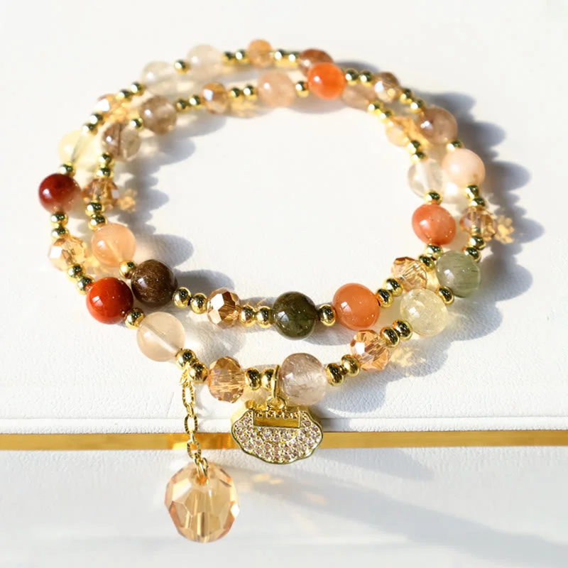 Colorful Rutilated Quartz Double Wrap Spiritual Growth Bead Charm Bracelet