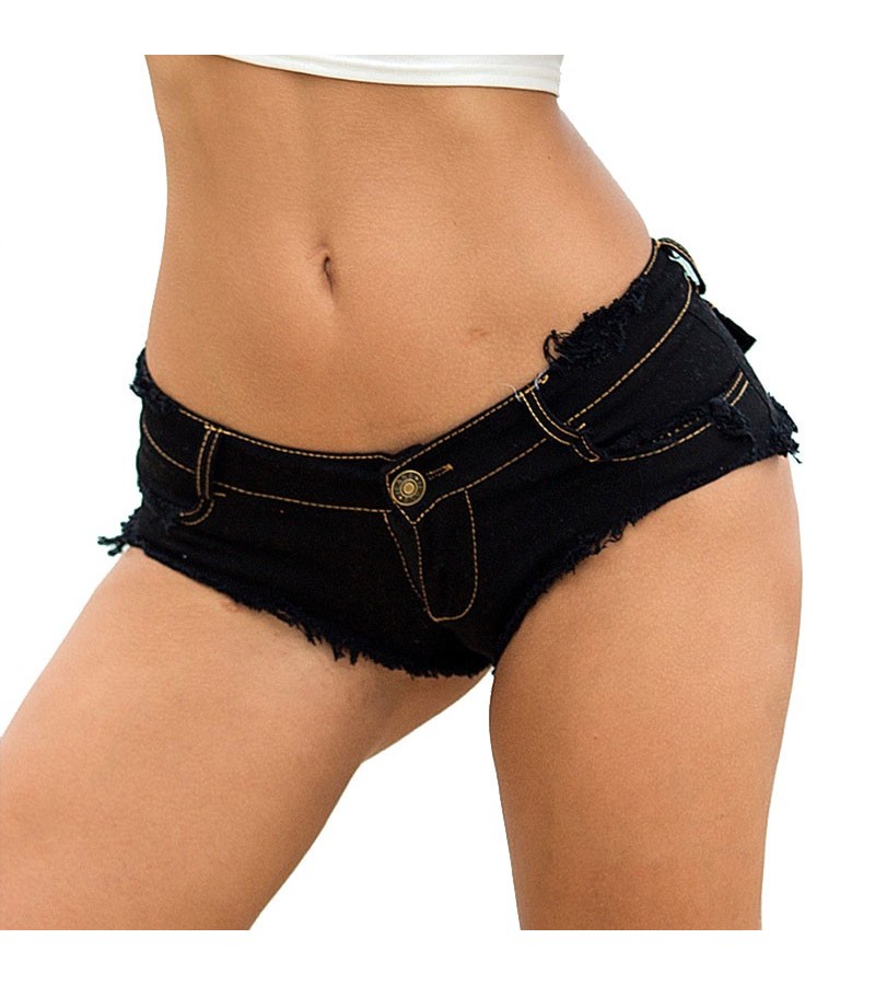 Sexy Night Club Low Waisted Raw Hem Ripped Denim Mini Shorts