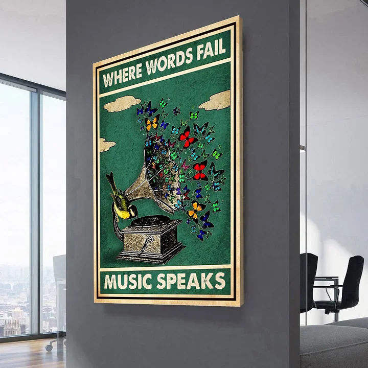 Where Words Fail Music Speaks Phonograph Canvas Wall Art 
