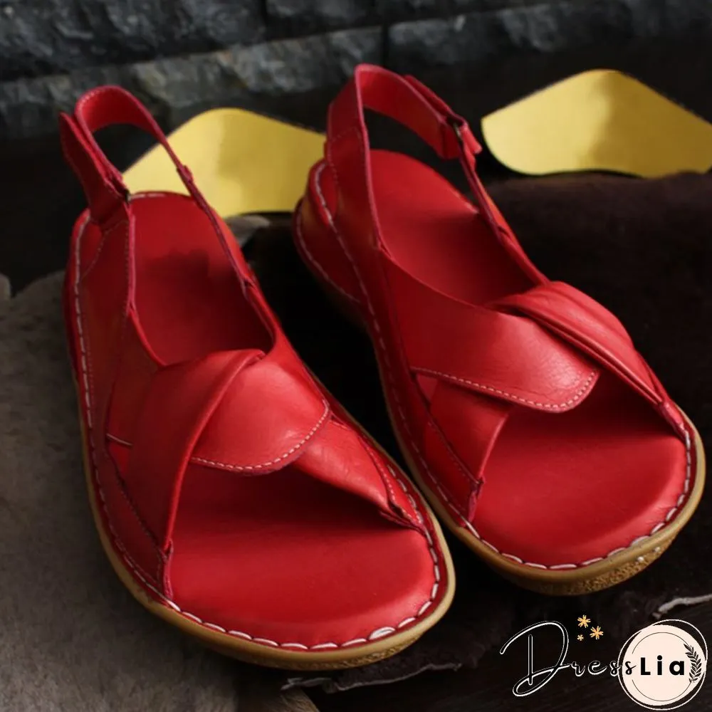 Women Leather Ethnic Summer Comfy Weave Soft Sole Sandals