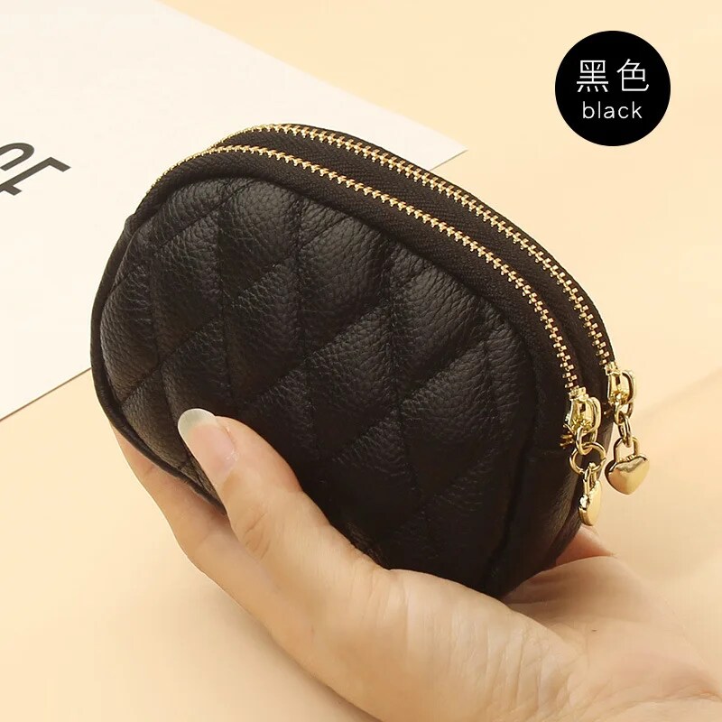 Women Mini Wallet Key Bag Genuine Leather Household Key Case Doube Zipper Multi-function Coin Purse Card Hold Bag Keychain Pouch Back to School