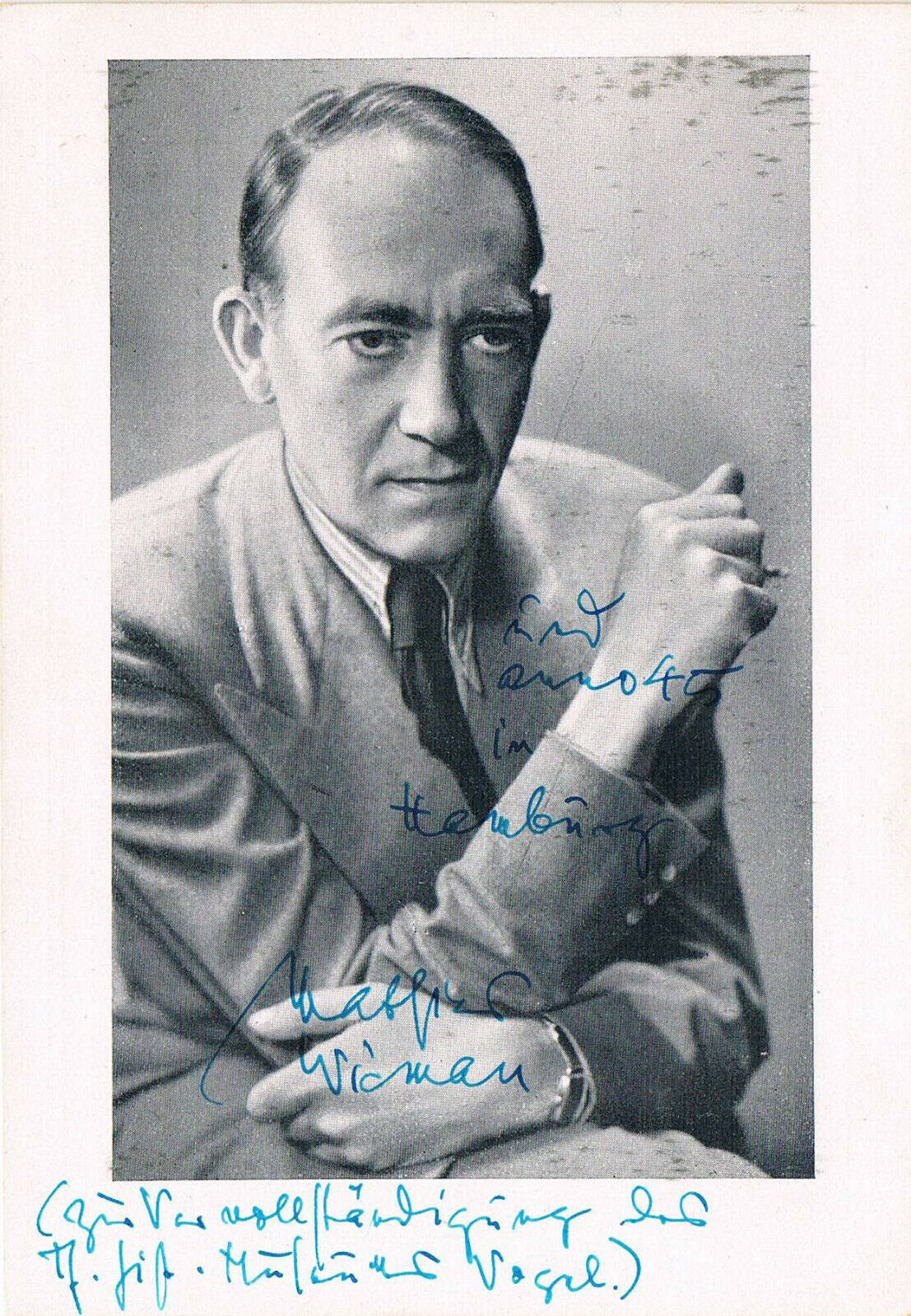 Mathias Wieman 1902-69 autograph signed postcard Photo Poster painting 4x6