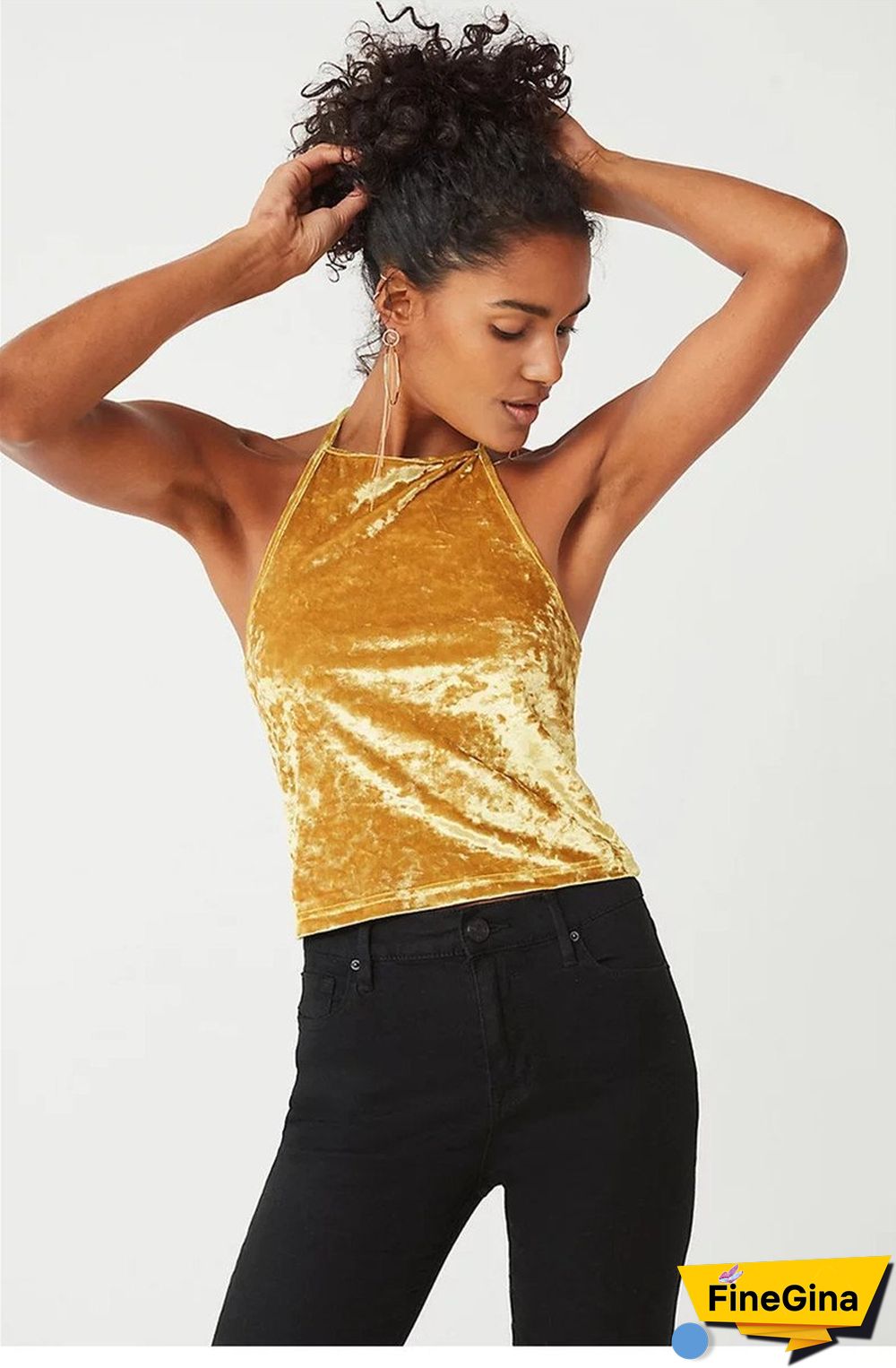 Sexy Halter Plain Velvet Vest