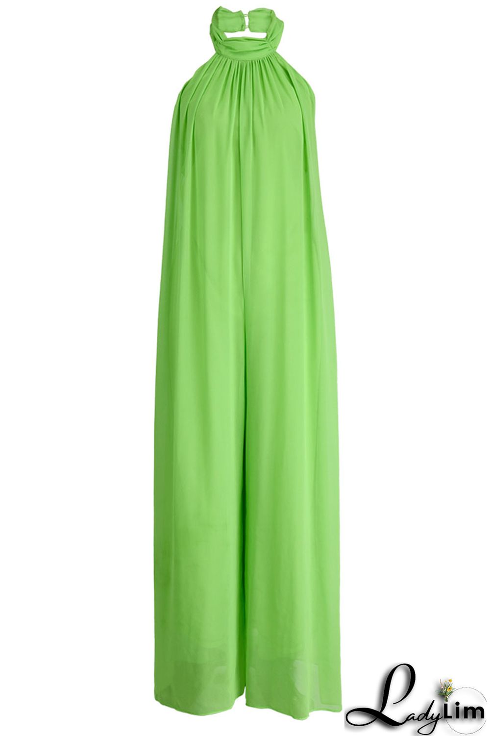 Yellow Elegant Solid Patchwork Backless Halter Straight Jumpsuits