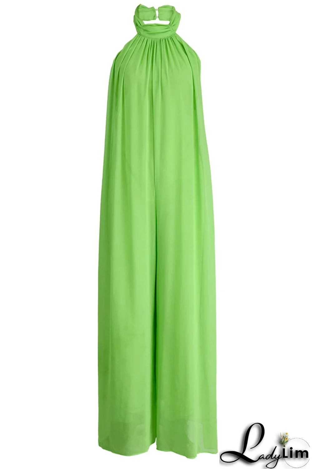 Yellow Elegant Solid Patchwork Backless Halter Straight Jumpsuits