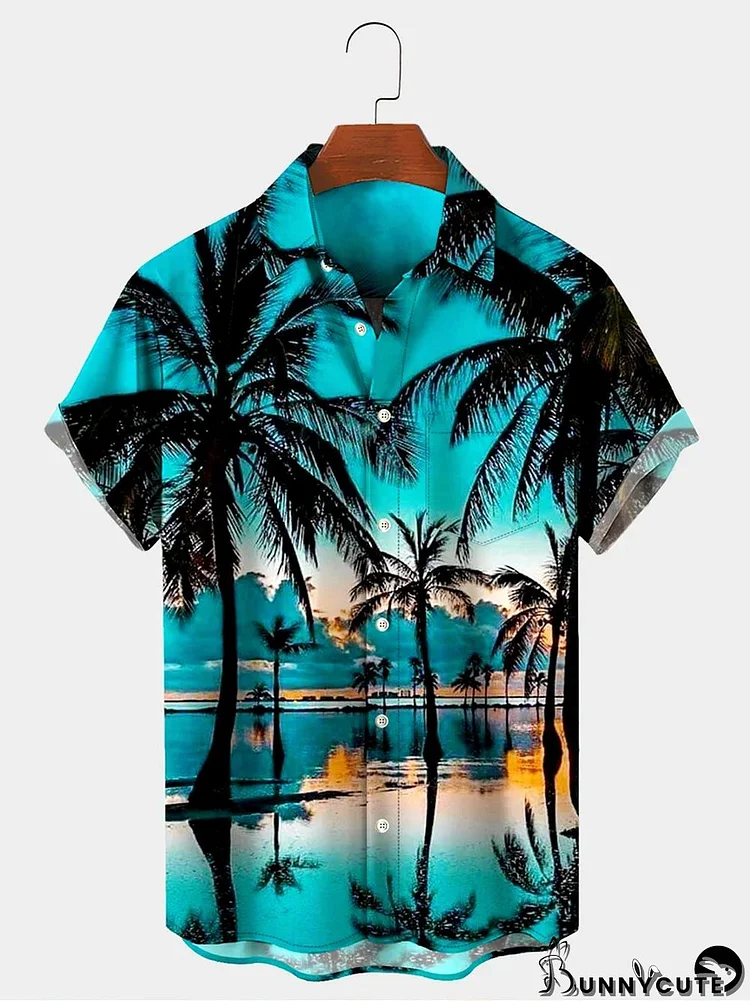 Hawaiian Coconut Tree Beach Men's Shirts With Pocket