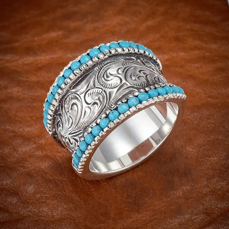 Sterling silver Sapphire Inlaid Grass Pattern Ring