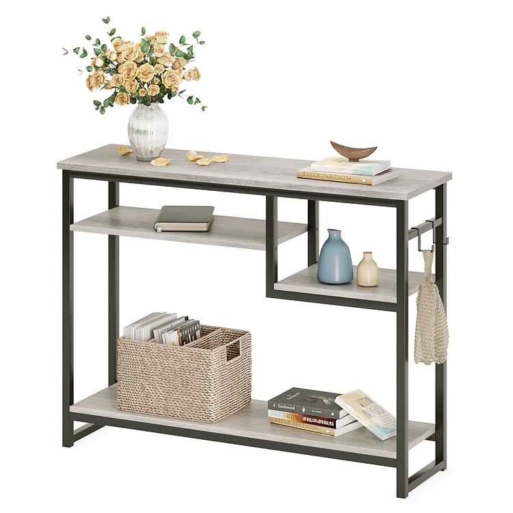 Bestier Console Table with 4 Storage Shelves Rustic 