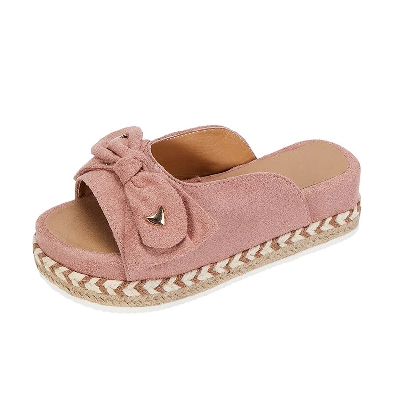 Qengg Women Woven Thick Sole Slippers Soft Stitching Ladies Sandals Comfortable Flat Sandals Women Open Toe Beach Shoes Woman Footwear