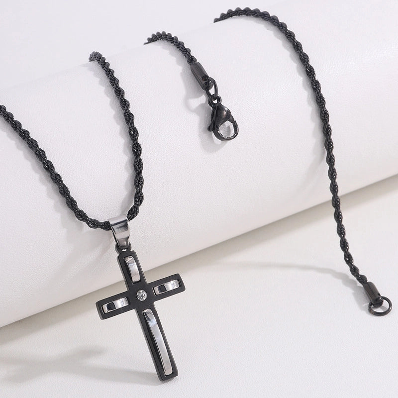Retro Streetwear Cross Titanium Steel Plating Men’s Pendant Necklace