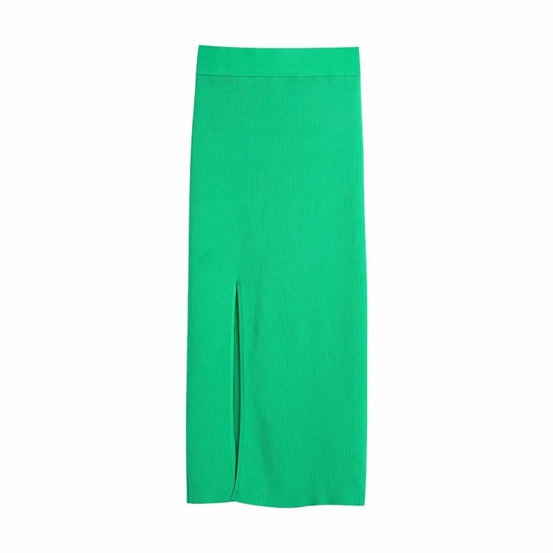 PUWD Casual Womwn High Waist Skirt 2021 Summer Fashion Ladies Chinese Style Vintage Skirt Female Solid Color Split Fork Skirt