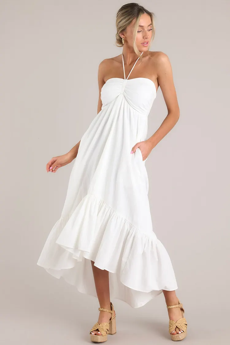 Memory Lane White Halter Midi Dress