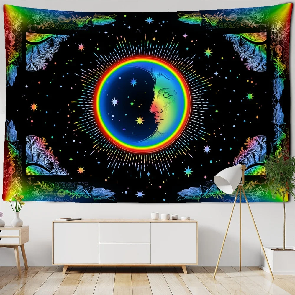 White Black Colorful Sun Moon Mandala Tapestry Wall Hanging Celestial Wall Tapestry Hippie Wall Carpets Dorm Decor Wall Tapestr