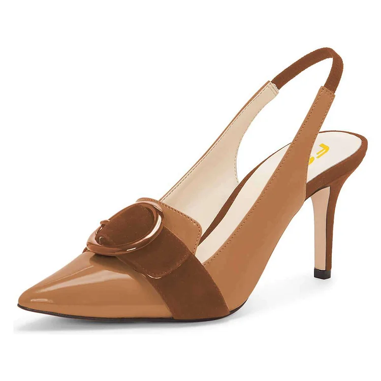 Tan Stiletto Heels Dress Shoes Pointy Toe Slingback Pumps |FSJ Shoes