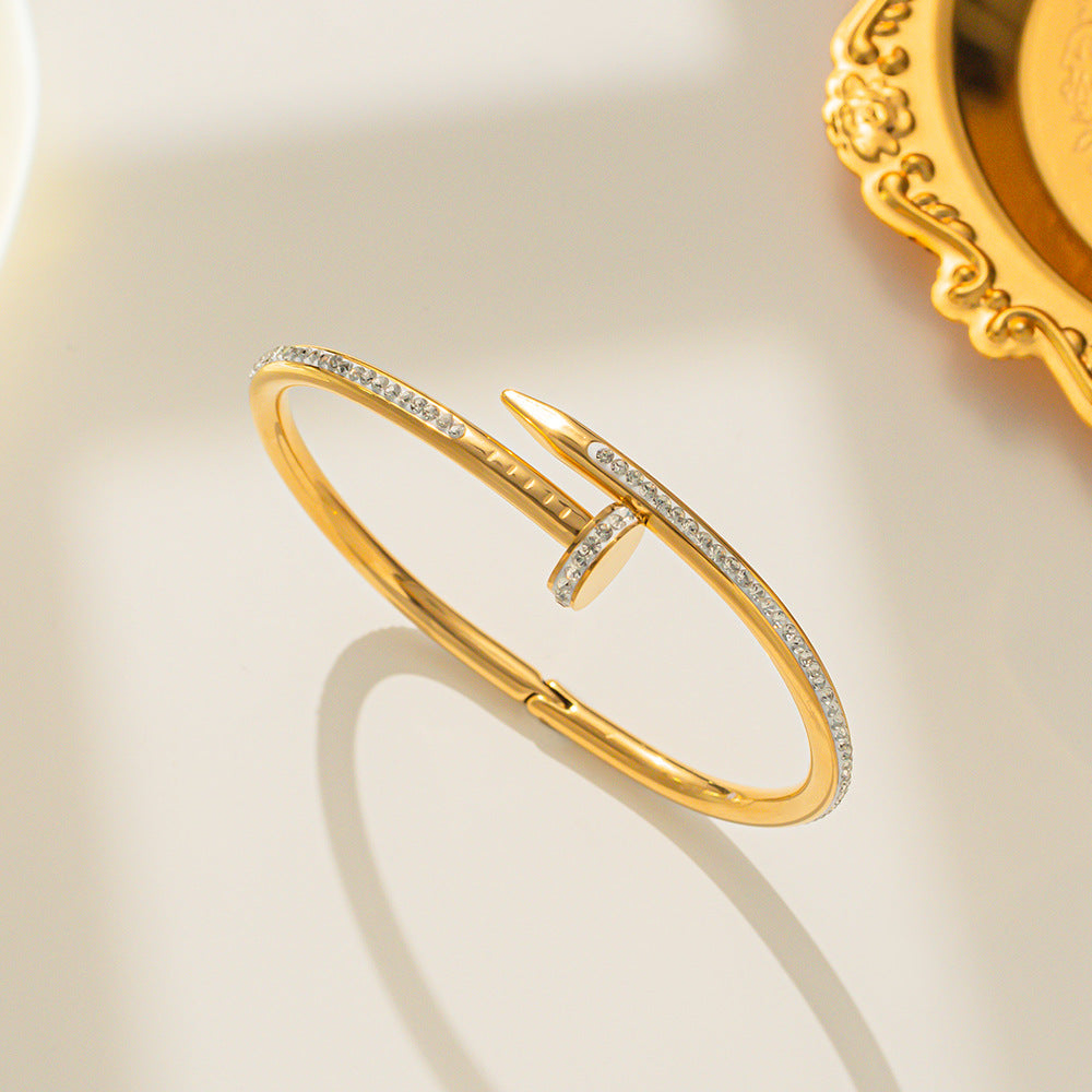 Moderate Luxury Letter Stainless Steel 18K Gold Plated Bangles