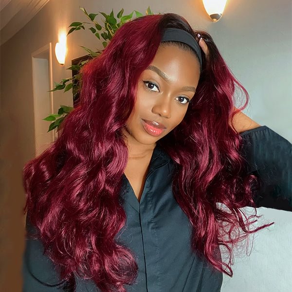 Long length Sugar Plum Color Headband Wig With Natural Black Root | Throw On & Go US Mall Lifes