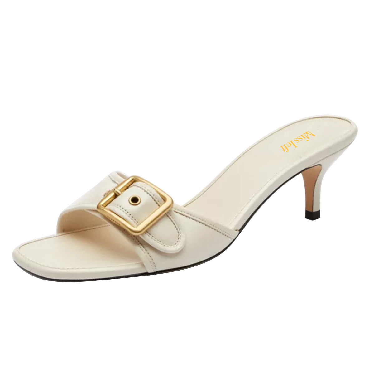 Elegant Ivory Square Toe Mid Kitten Heel Women's Mules Shoes Nicepairs