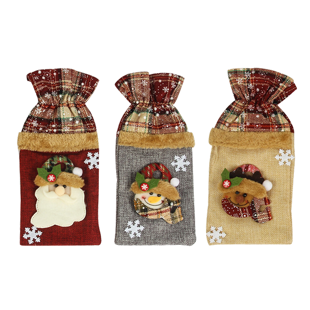 

Plaid Christmas Wine Bottle Cover Linen for Home Ornament New Year Gift, Old man, 501 Original