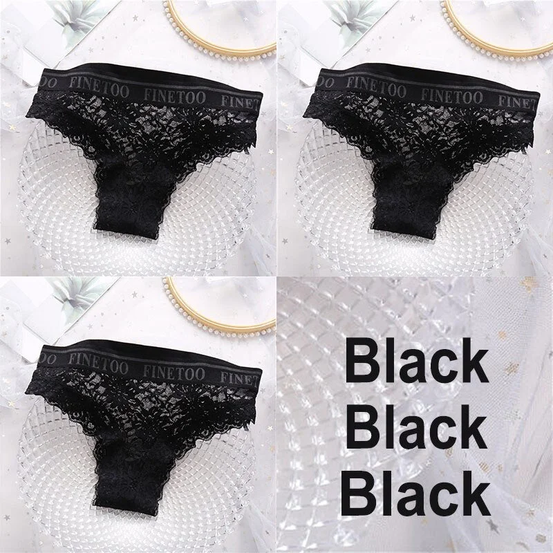 3PCS/Set Lace Panties Women Sexy Underwear Briefs Floral Lace Female Underpants Solid Color Intimate Lingerie Woman Panties M-XL