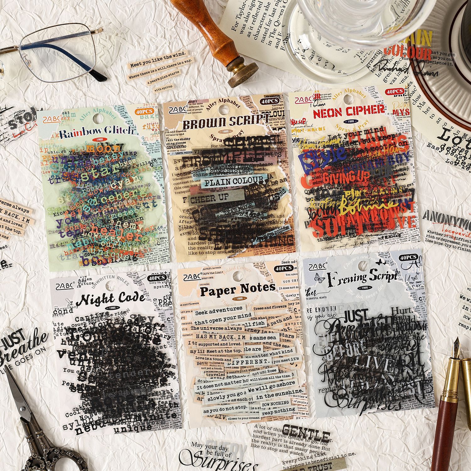 PET 스티커 - 속삭임과 단어 사이 시리즈 빈티지 영어 텍스트