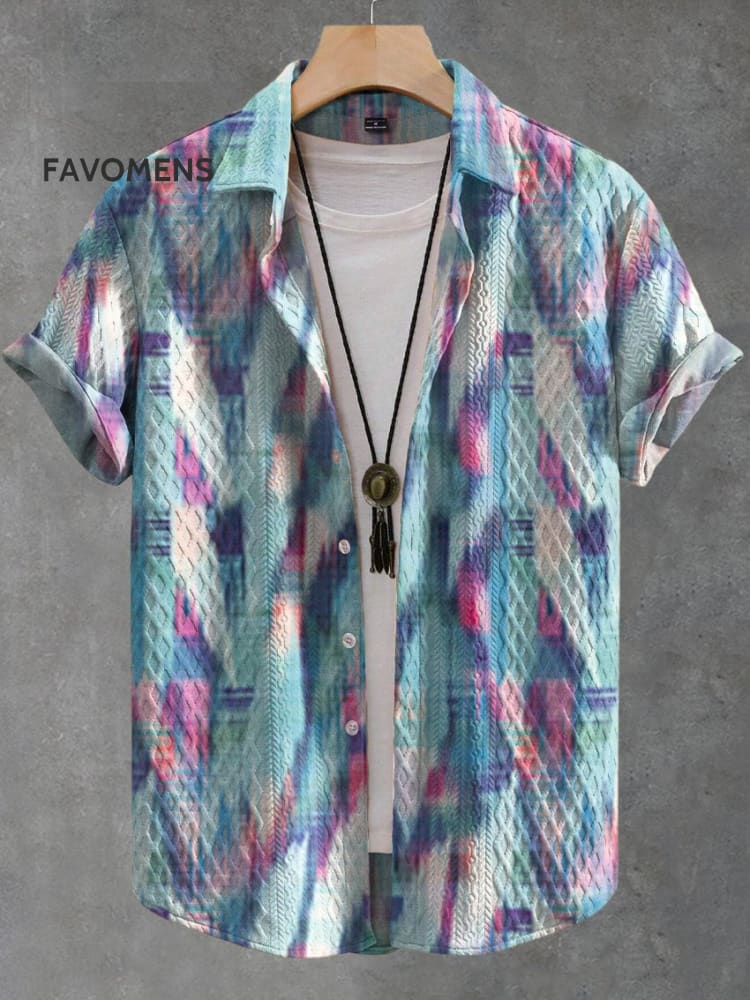 Gradient Light And Shadow Abstract Splicing Art Print Casual Jacquard Shirt Multicolor / S