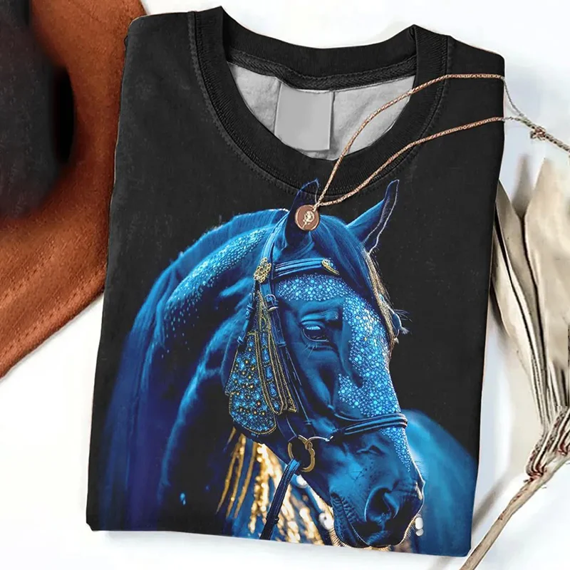 Horse Print Long Sleeve Casual T-Shirt